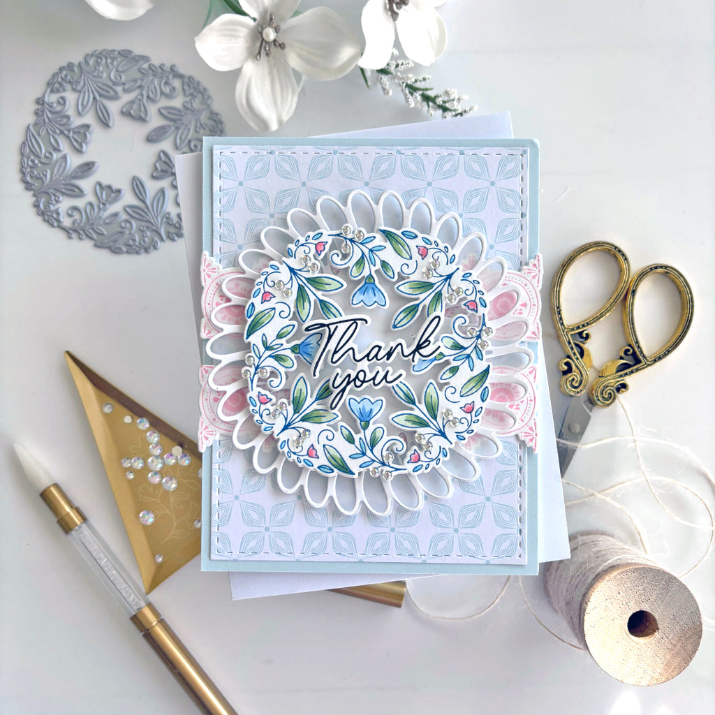 Pinkfresh Studio Floral Round Frame Press Plate & Die Set Bundle