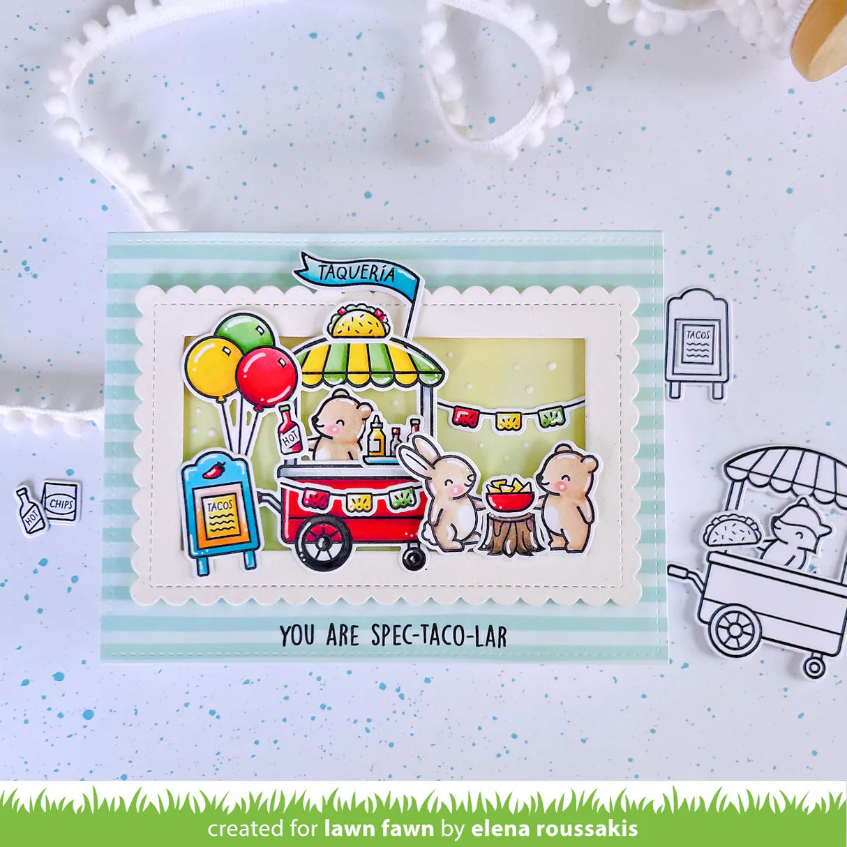 Lawn Fawn treat cart add-on: tacos lawn cuts