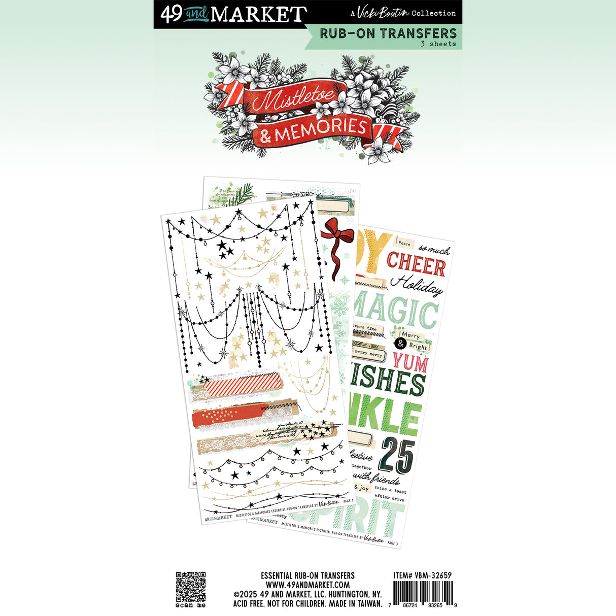 49 & Market Mistletoe and Memories Essential Rub-on Transfers