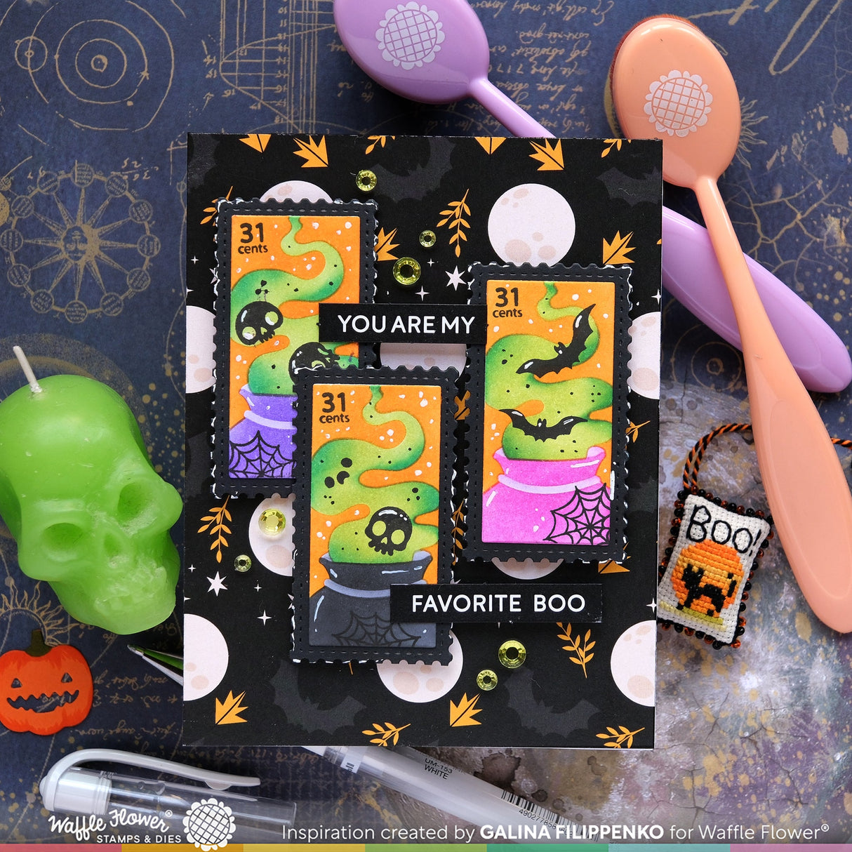 Waffle Flower Postage Collage Spooktacular Stencil