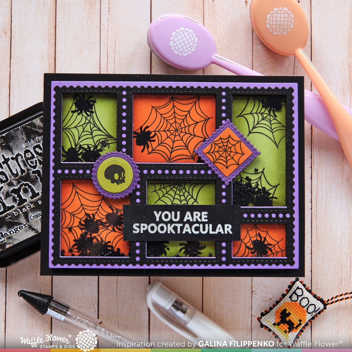 Waffle Flower Postage Collage Spider Web Stamp Set