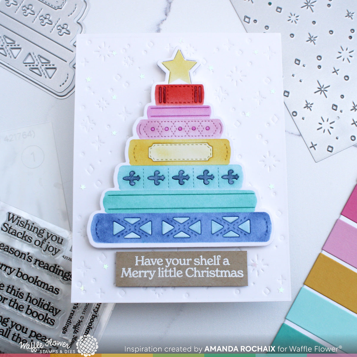 Waffle Flower Merry Bookmas Sentiments Stamp & Die-n-Stencil Bundle