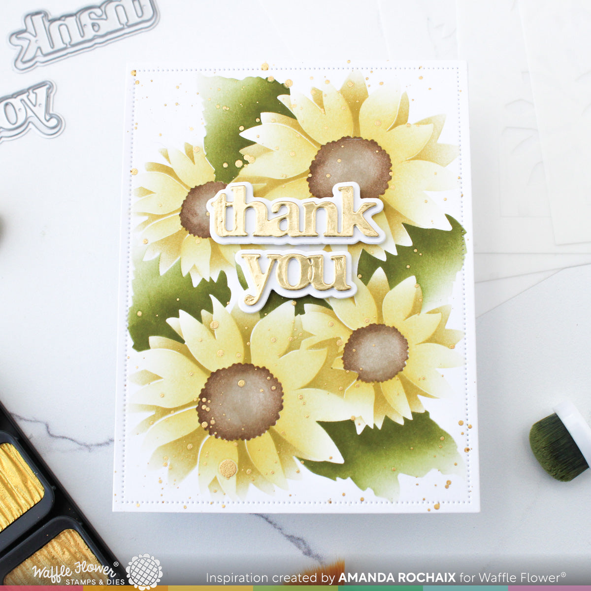 Waffle Flower Sunflower Cluster Die & Stencil Bundle