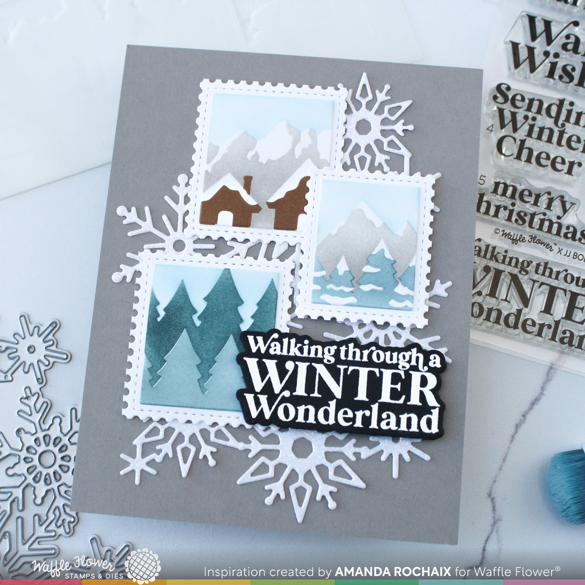 Waffle Flower Postage Collage Snowy Stencil