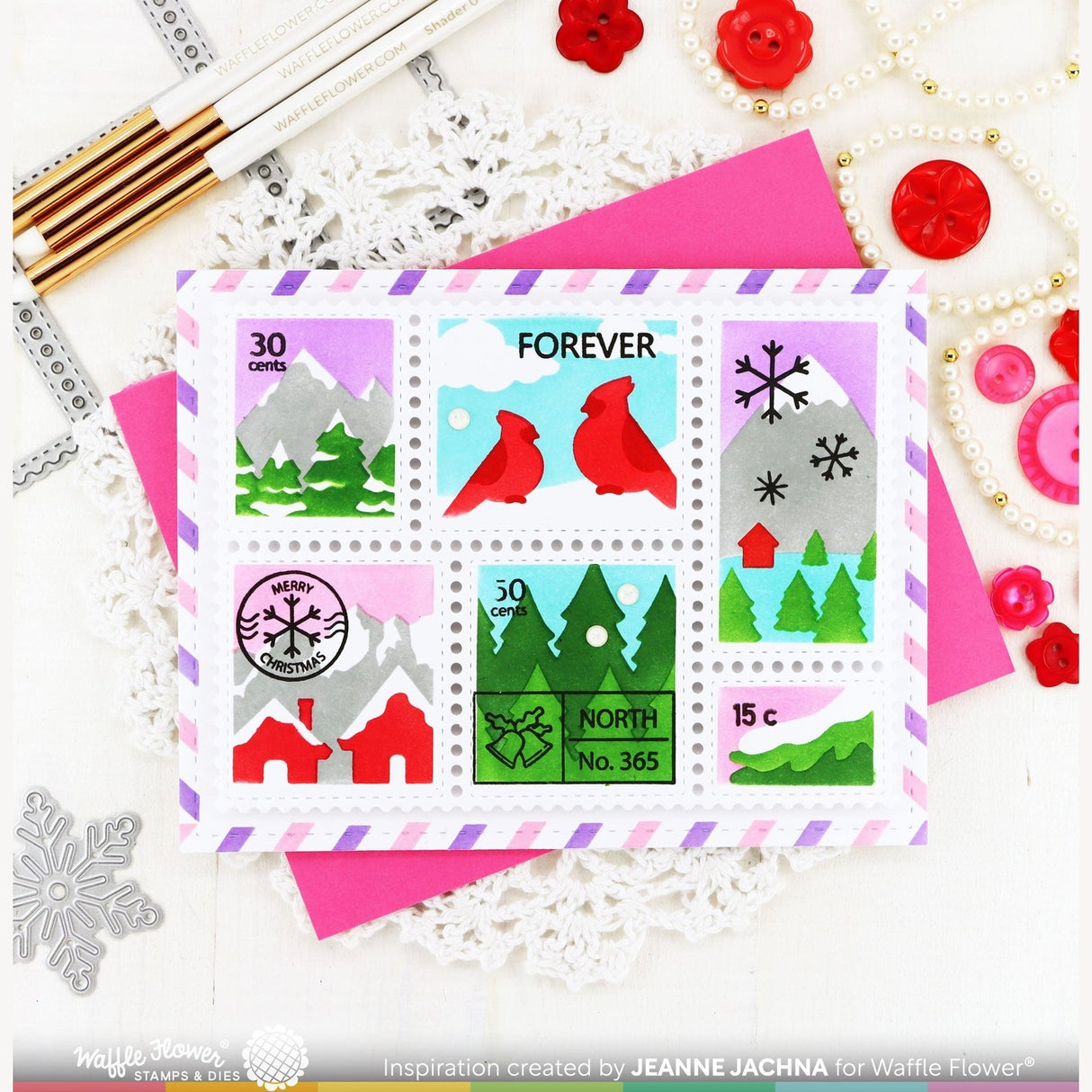 Waffle Flower Postage Collage Snowy Stencil
