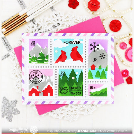 Waffle Flower Postage Collage Snowy Stencil