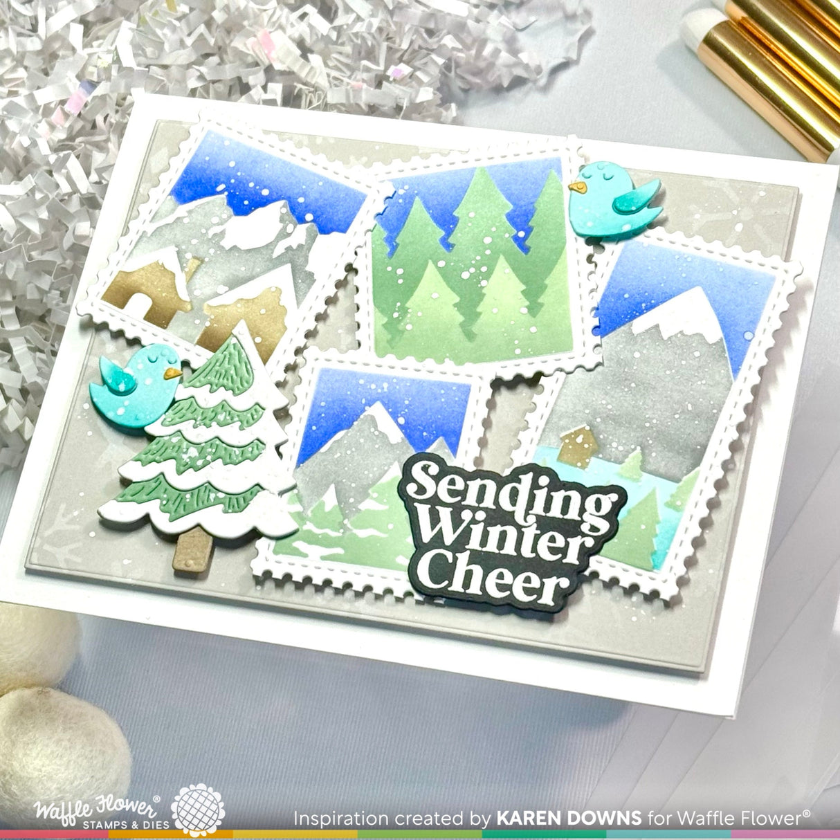 Waffle Flower Postage Collage Snowy Stencil