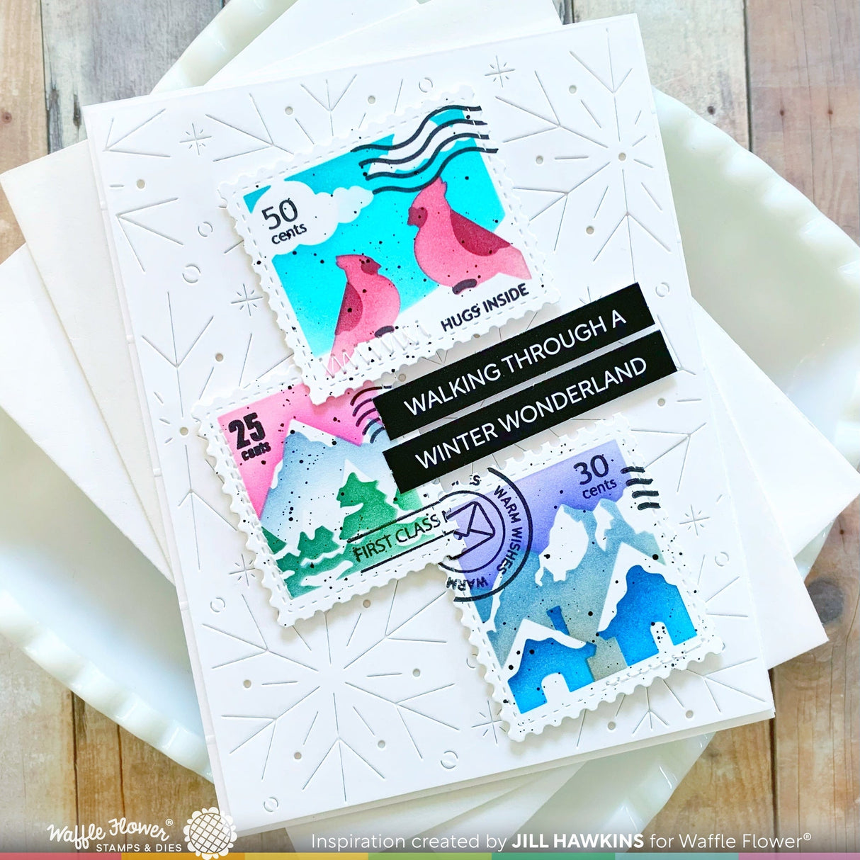 Waffle Flower Postage Collage Snowy Stencil