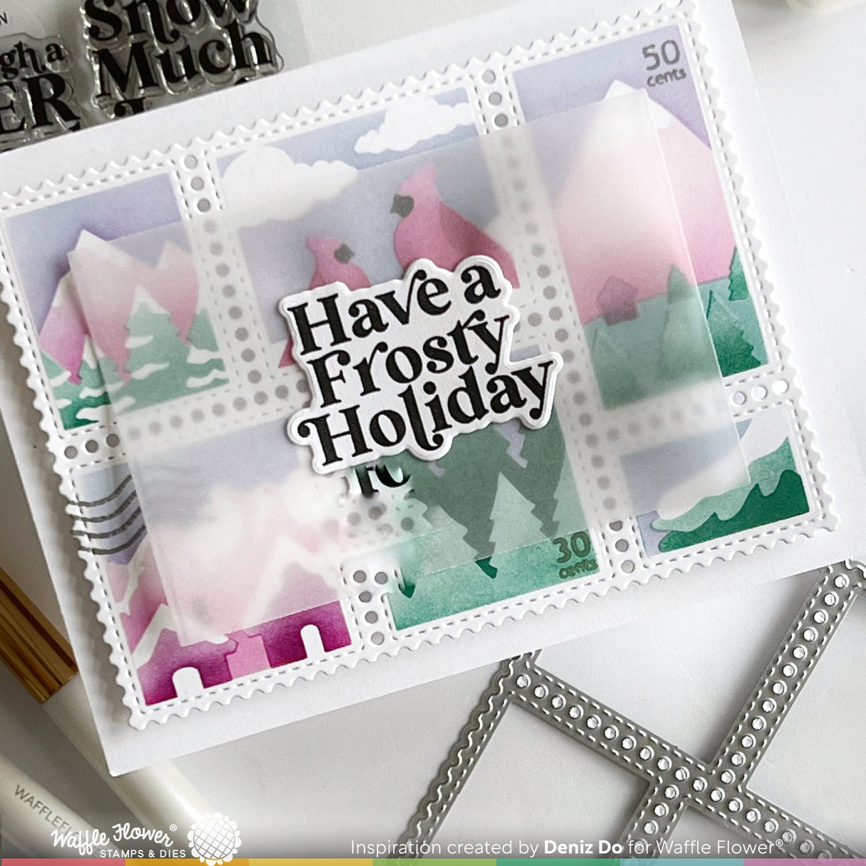 Waffle Flower Postage Collage Snowy Stencil