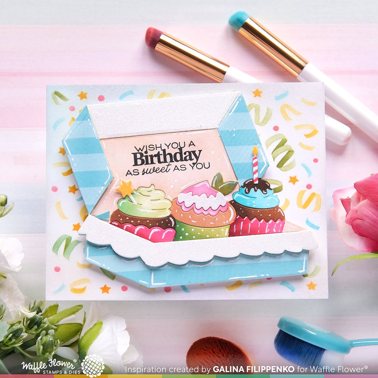 Waffle Flower Boxed Cupcakes Die & Stencil Bundle