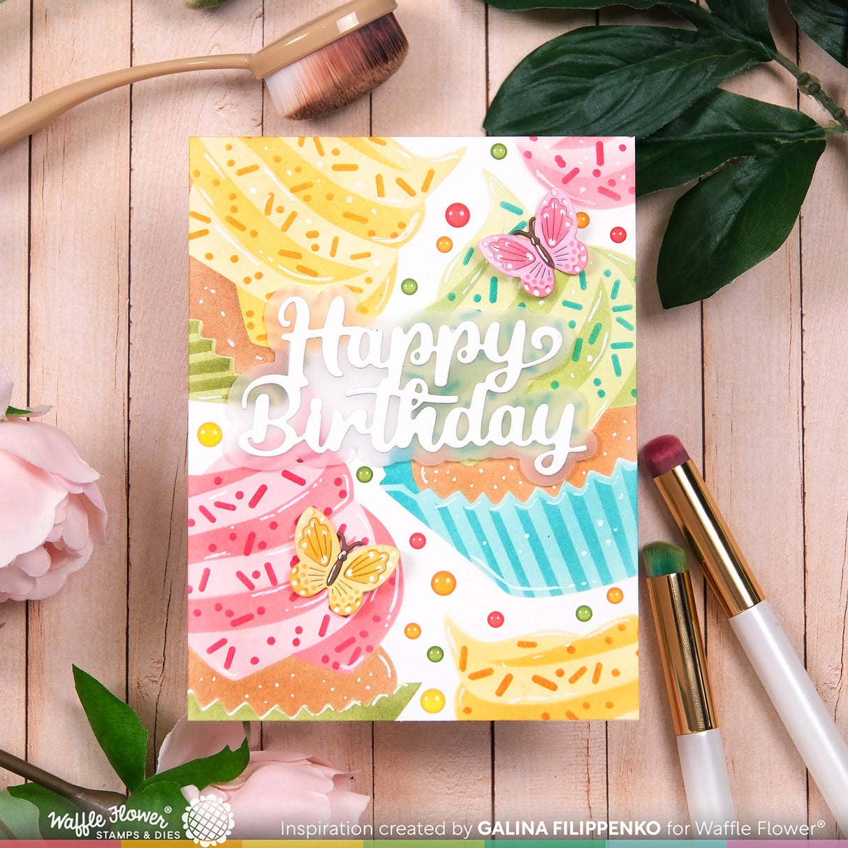 Waffle Flower Happy Birthday Script Word Die