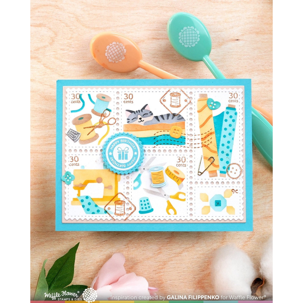 Waffle Flower Postage Collage Sew Fun Stencil