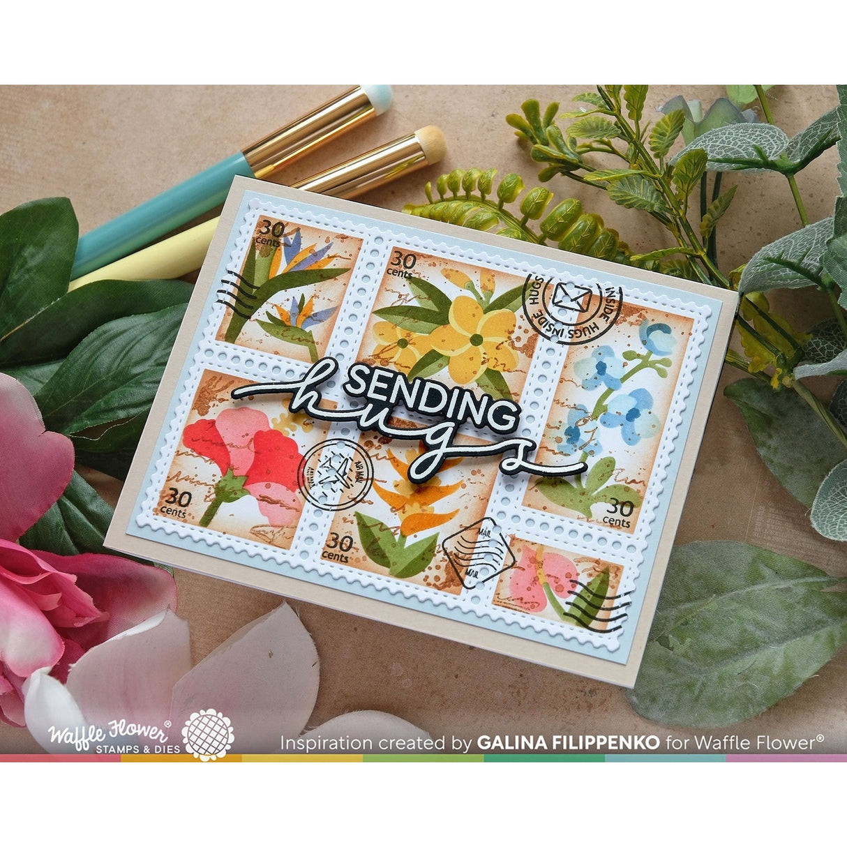 Waffle Flower Postage Collage Tropical Flowers Stencil