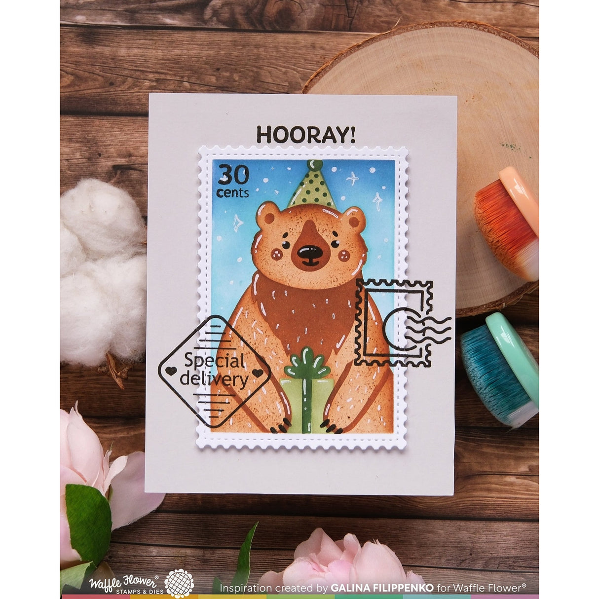 Waffle Flower Nesting Postage Collage Party Bear Stencil
