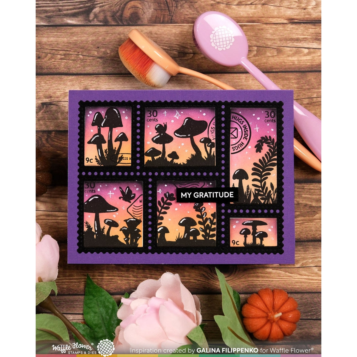 Waffle Flower Postage Collage Mush Love Stamp Set