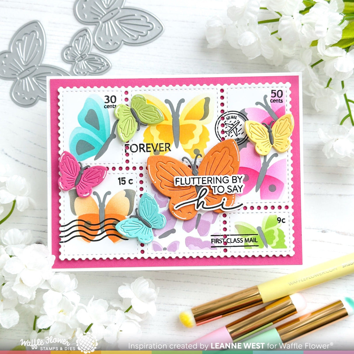 Waffle Flower Postage Collage Butterfly Stencil