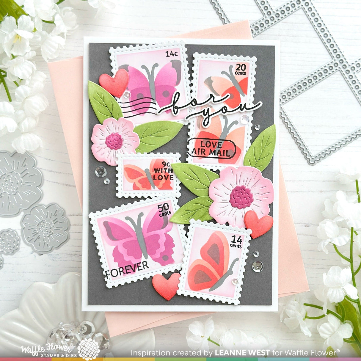 Waffle Flower Postage Collage Butterfly Stencil