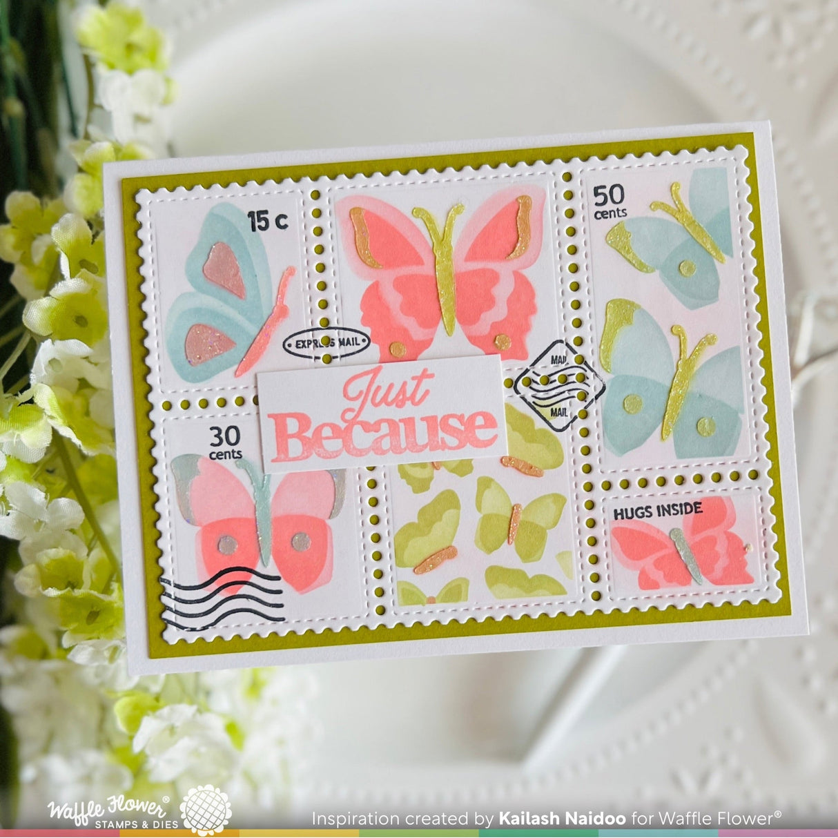 Waffle Flower Postage Collage Butterfly Stencil