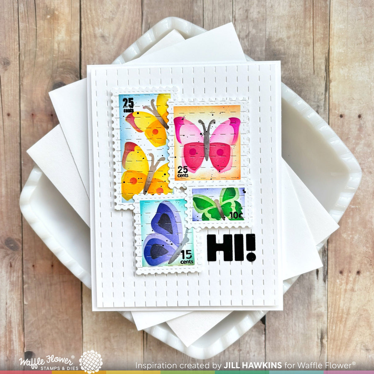 Waffle Flower Postage Collage Butterfly Stencil