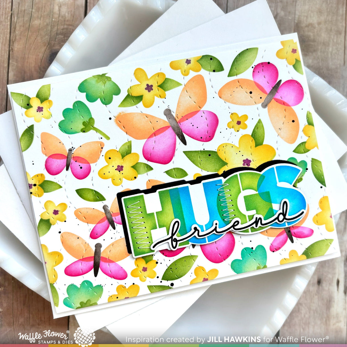 Waffle Flower Postage Collage Spring Breeze Stencil