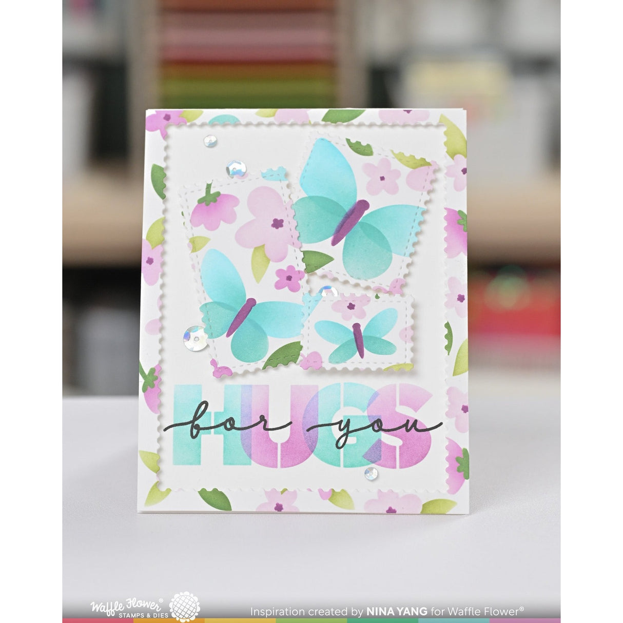 Waffle Flower Postage Collage Spring Breeze Stencil