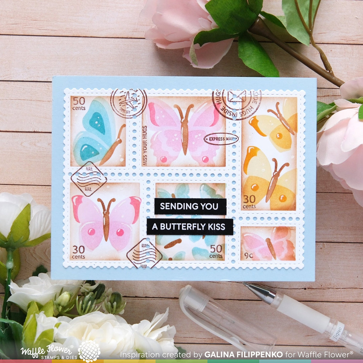 Waffle Flower Postage Collage Butterfly Stencil