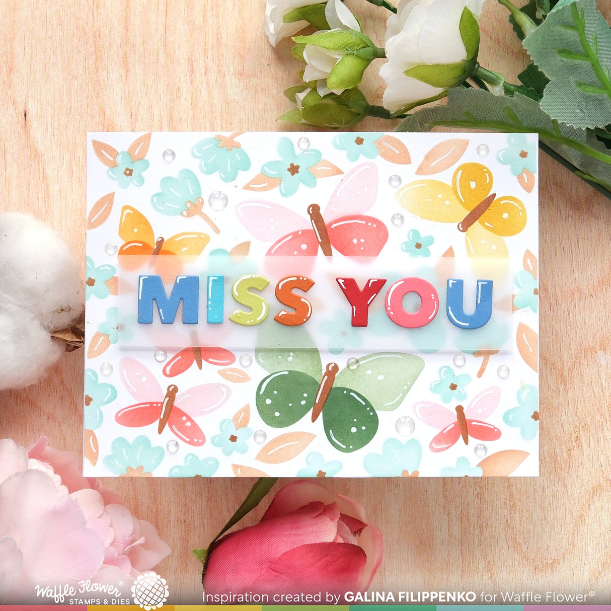Waffle Flower Postage Collage Spring Breeze Stencil