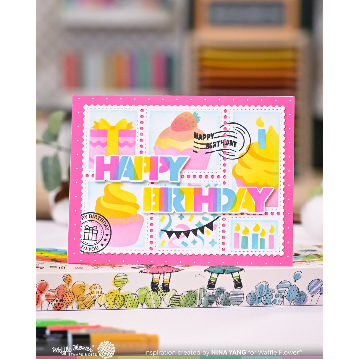 Waffle Flower Postage Collage Cupcake Stencil