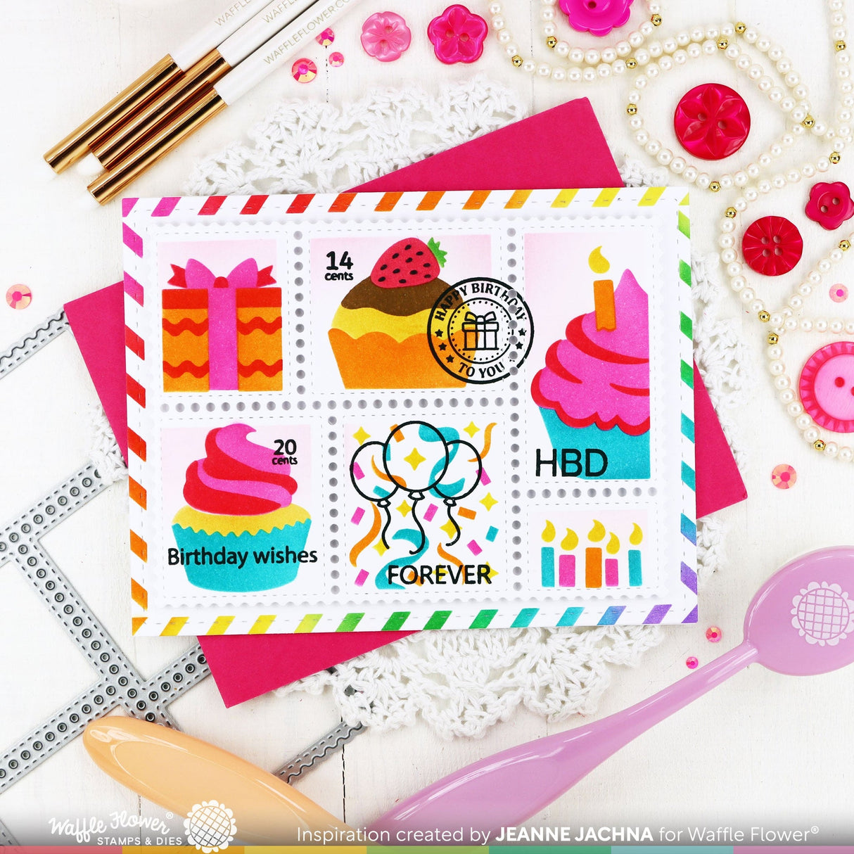 Waffle Flower Postage Collage Cupcake Stencil