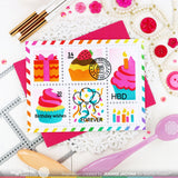 Waffle Flower Postage Collage Cupcake Stencil