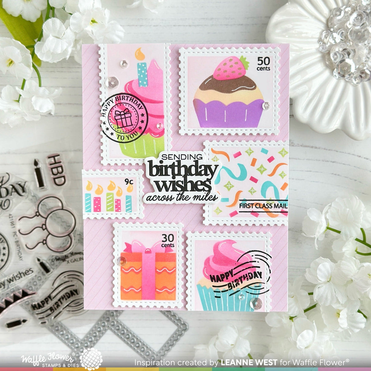 Waffle Flower Postage Collage Cupcake Stencil