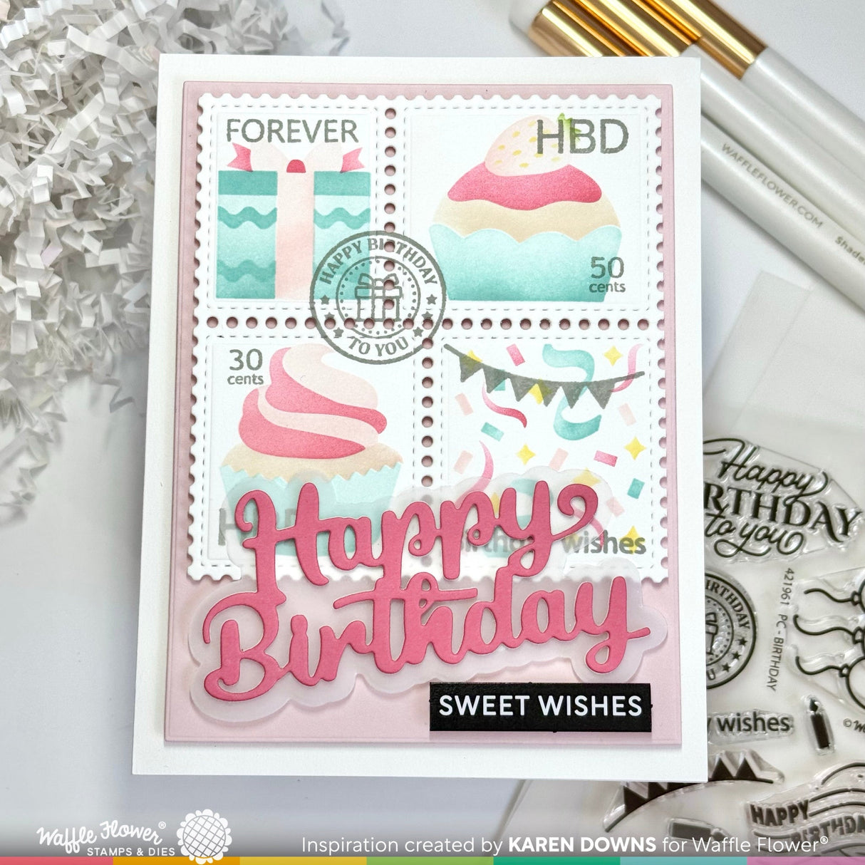 Waffle Flower Happy Birthday Script Word Die