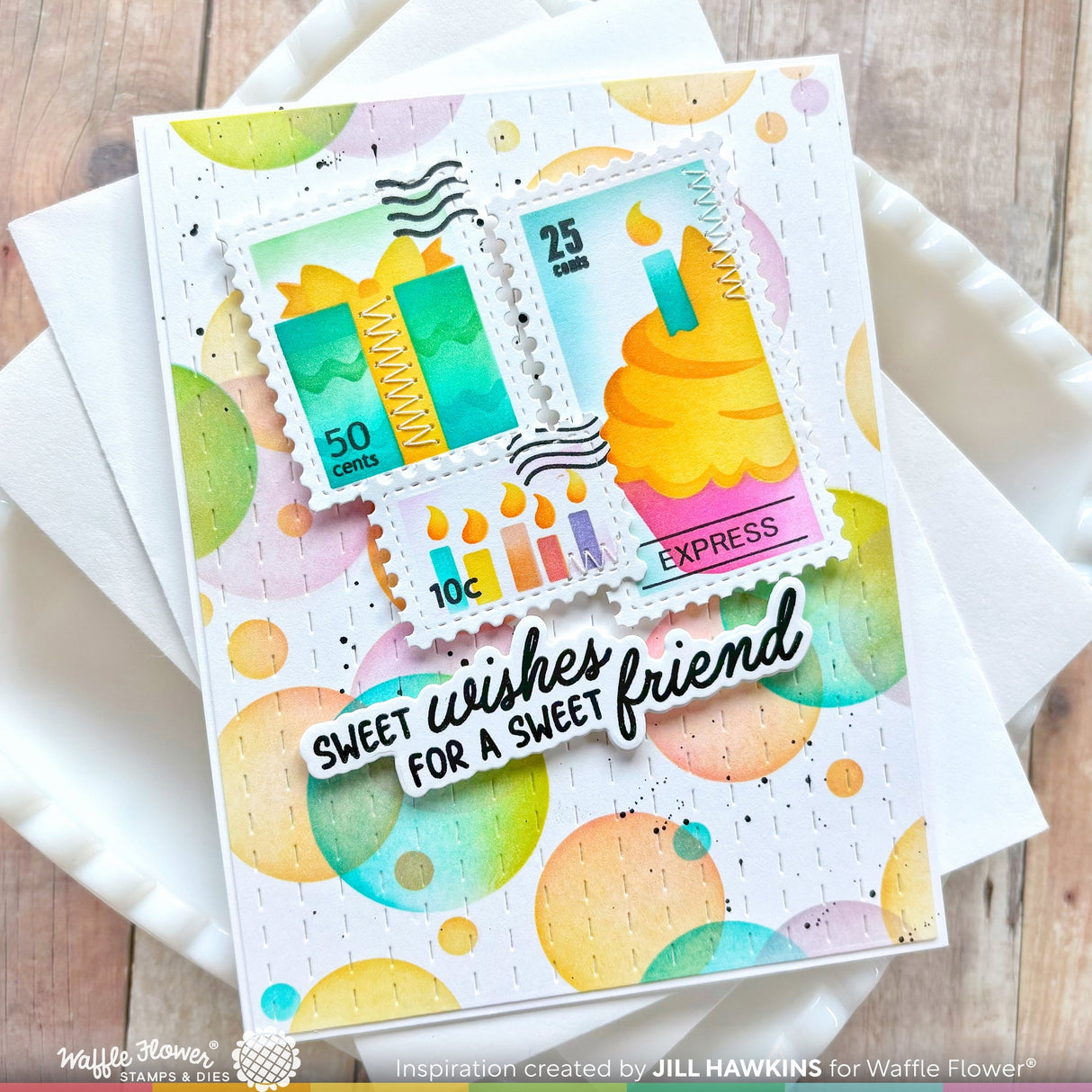 Waffle Flower Postage Collage Cupcake Stencil