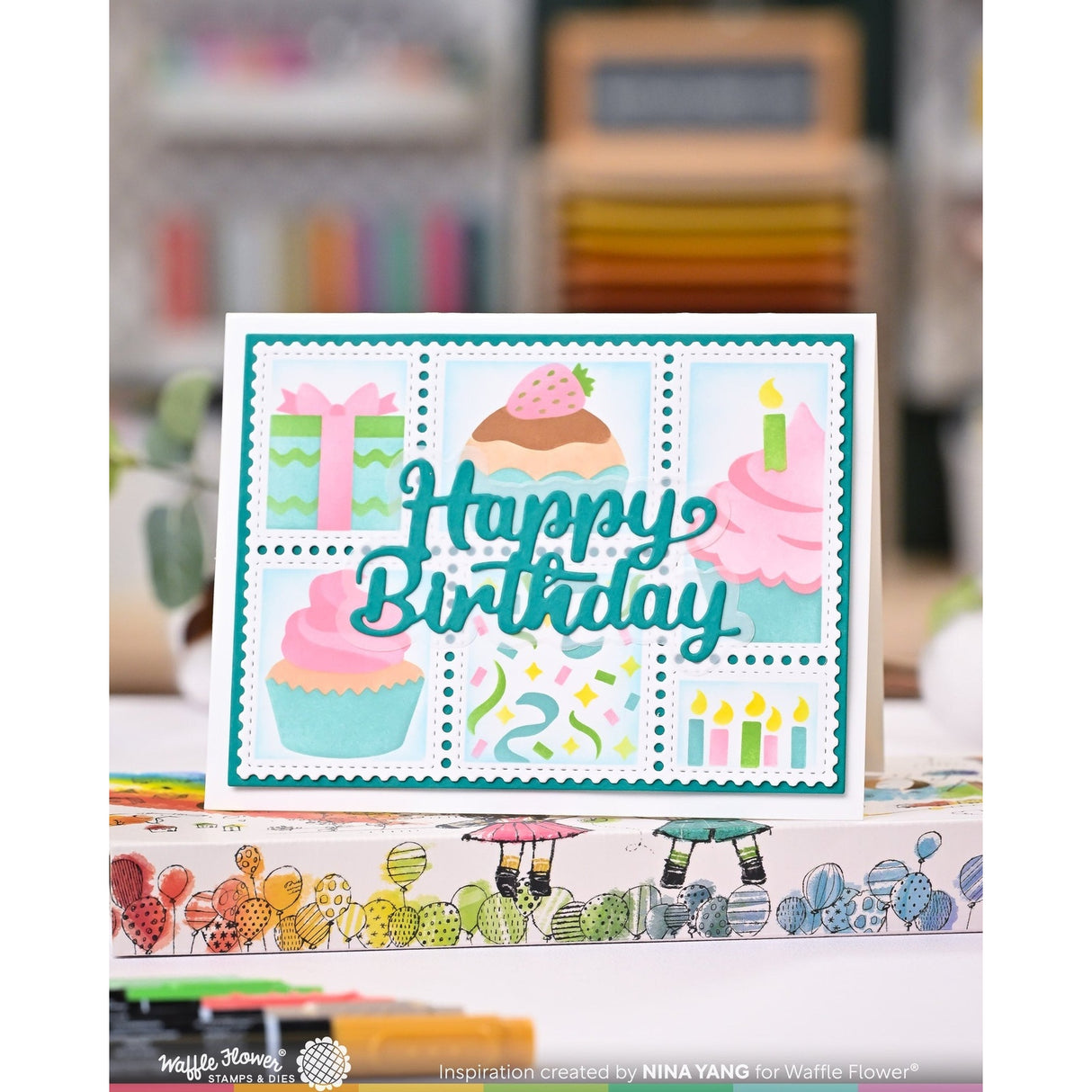 Waffle Flower Postage Collage Cupcake Stencil