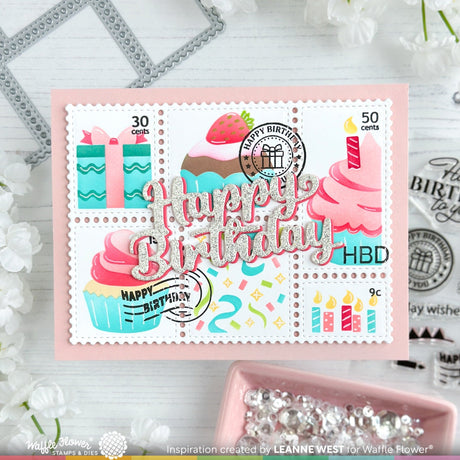 Waffle Flower Postage Collage Cupcake Stencil