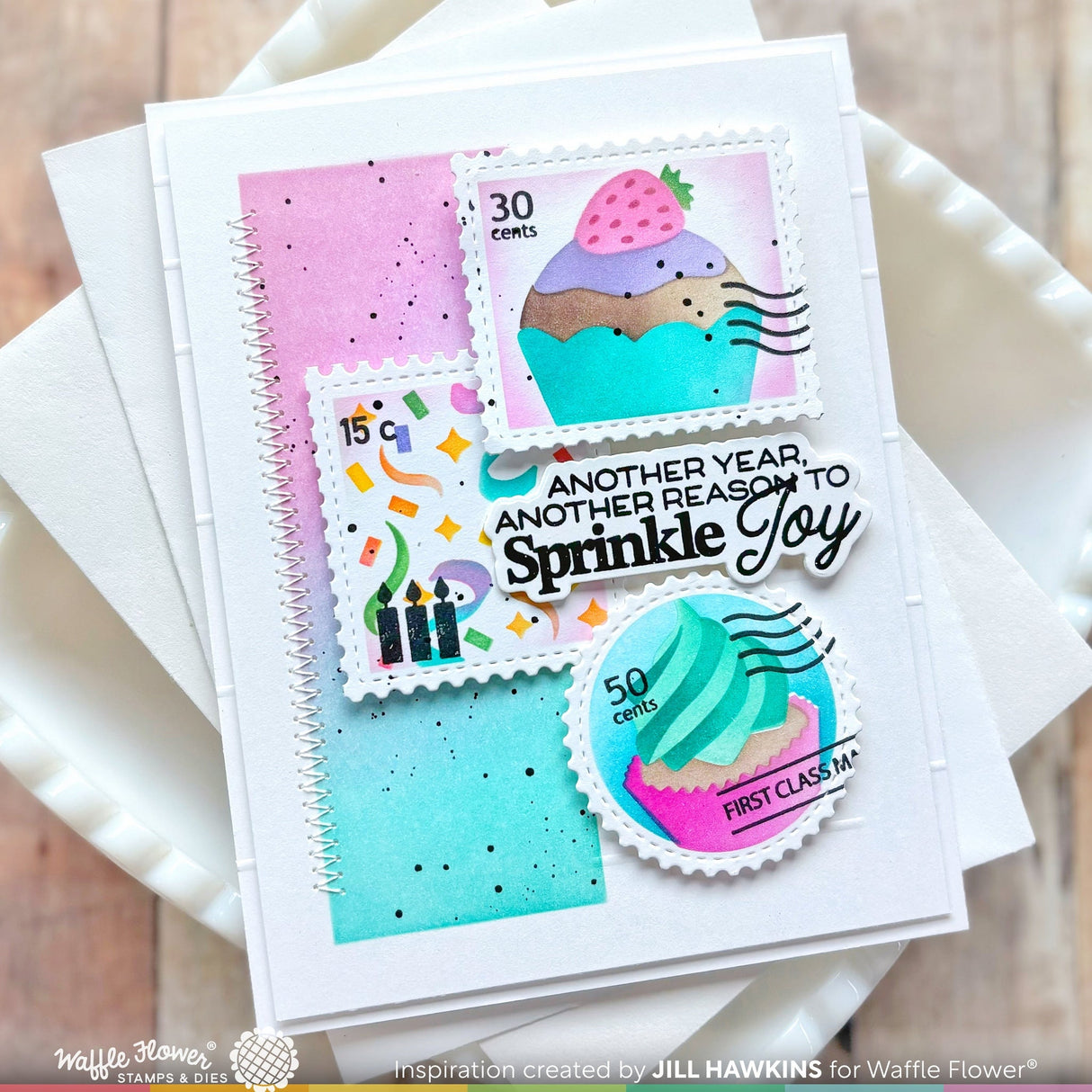 Waffle Flower Postage Collage Birthday Stamp Set