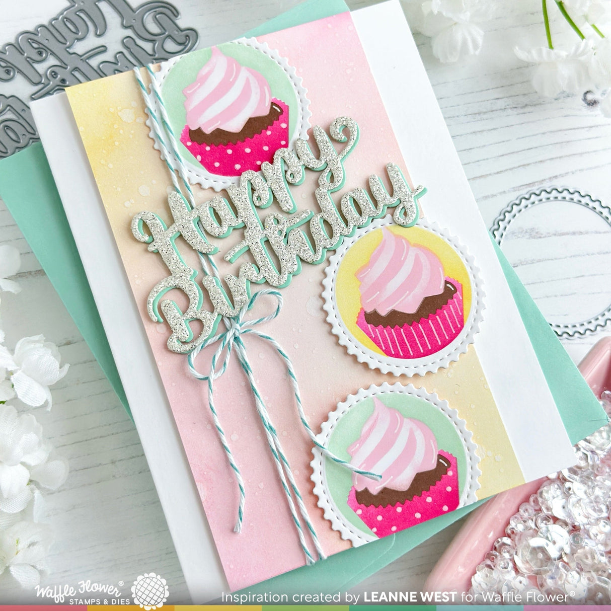 Waffle Flower Happy Birthday Script Word Die