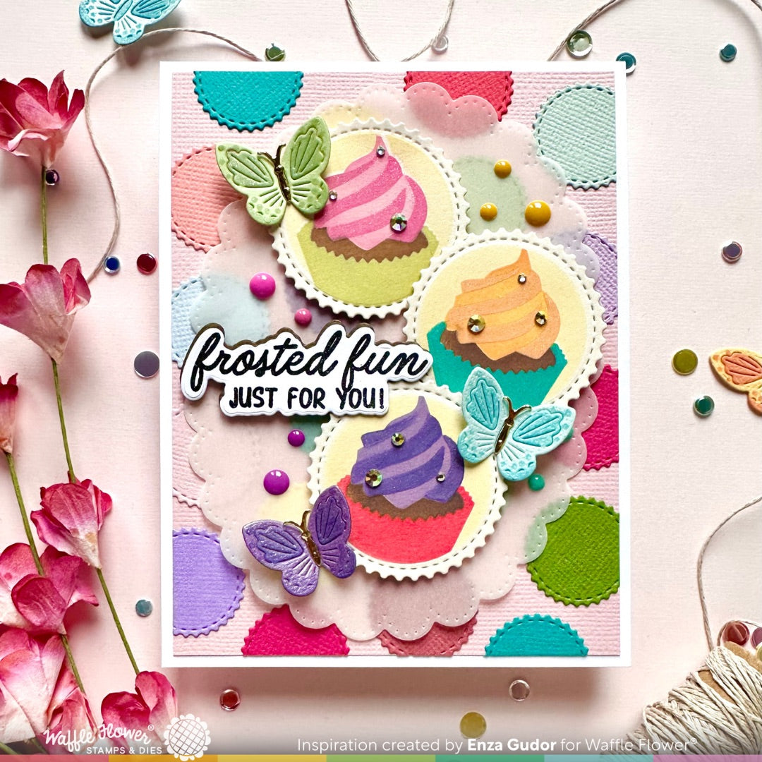 Waffle Flower Postage Cupcake Die-n-Stencil