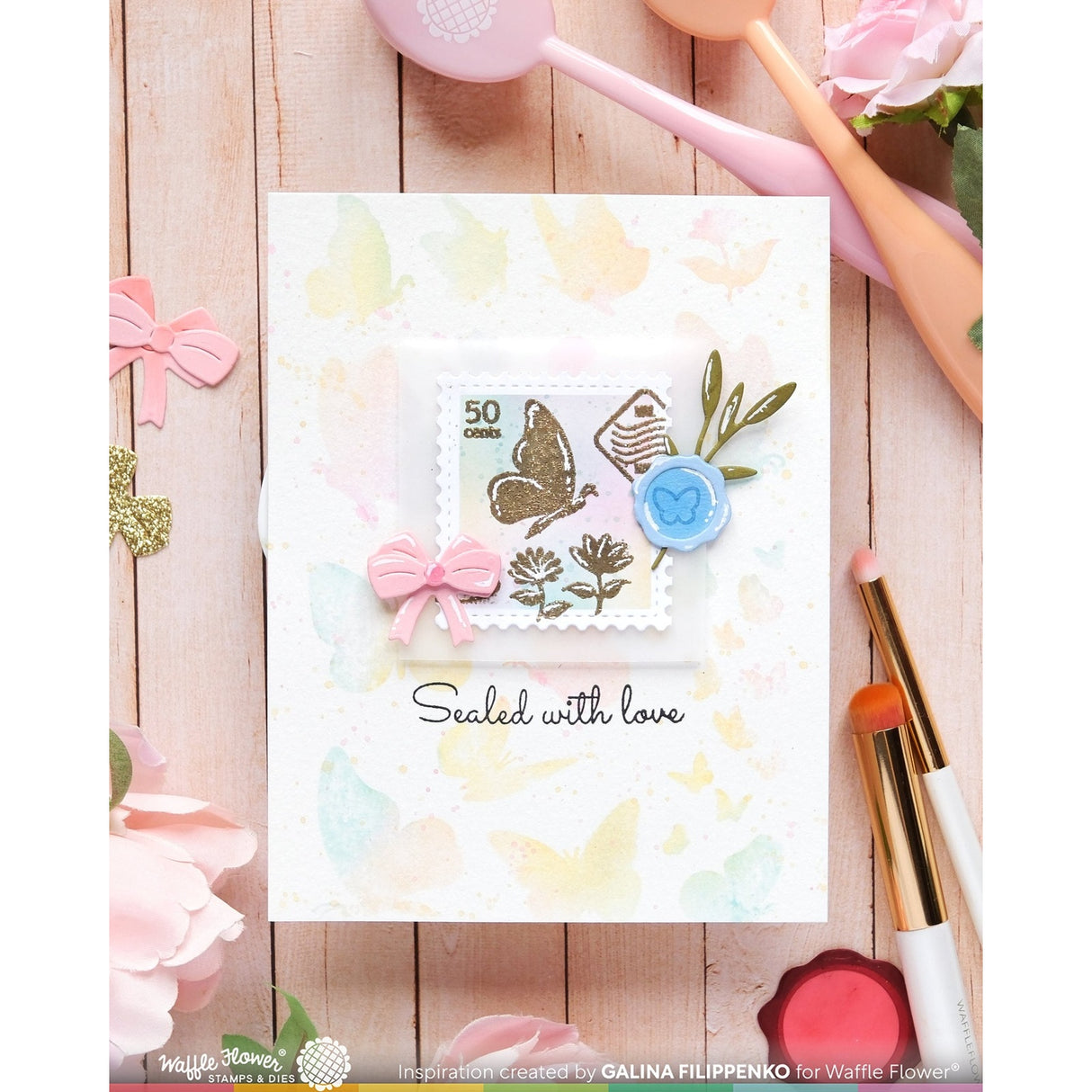 Waffle Flower Postage Collage Wild Butterflies Stamp Set