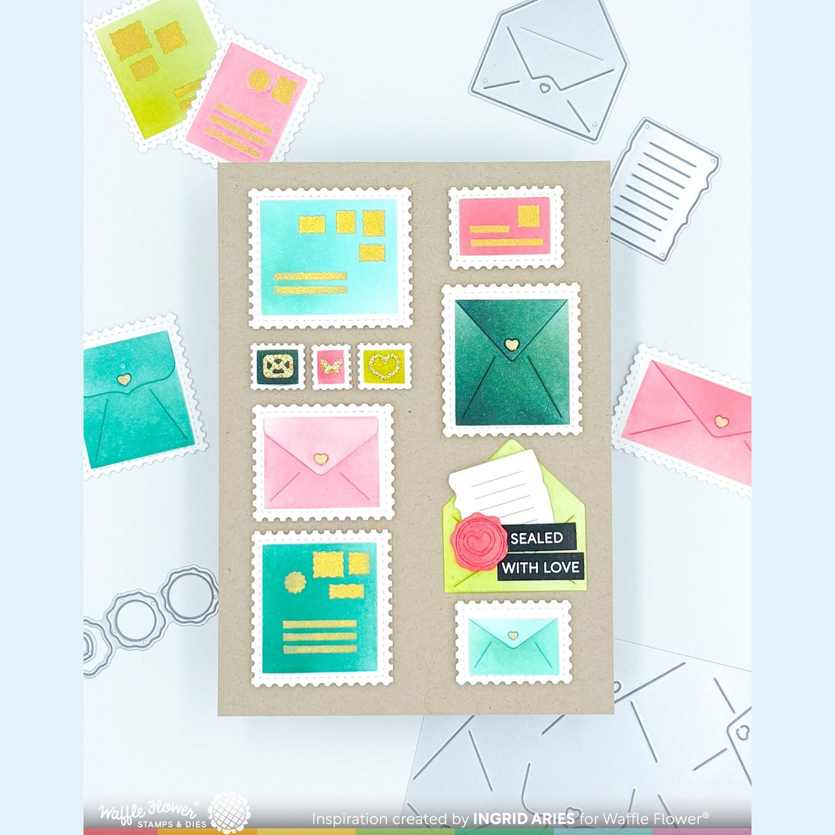 Waffle Flower Postage Collage Envelope Die