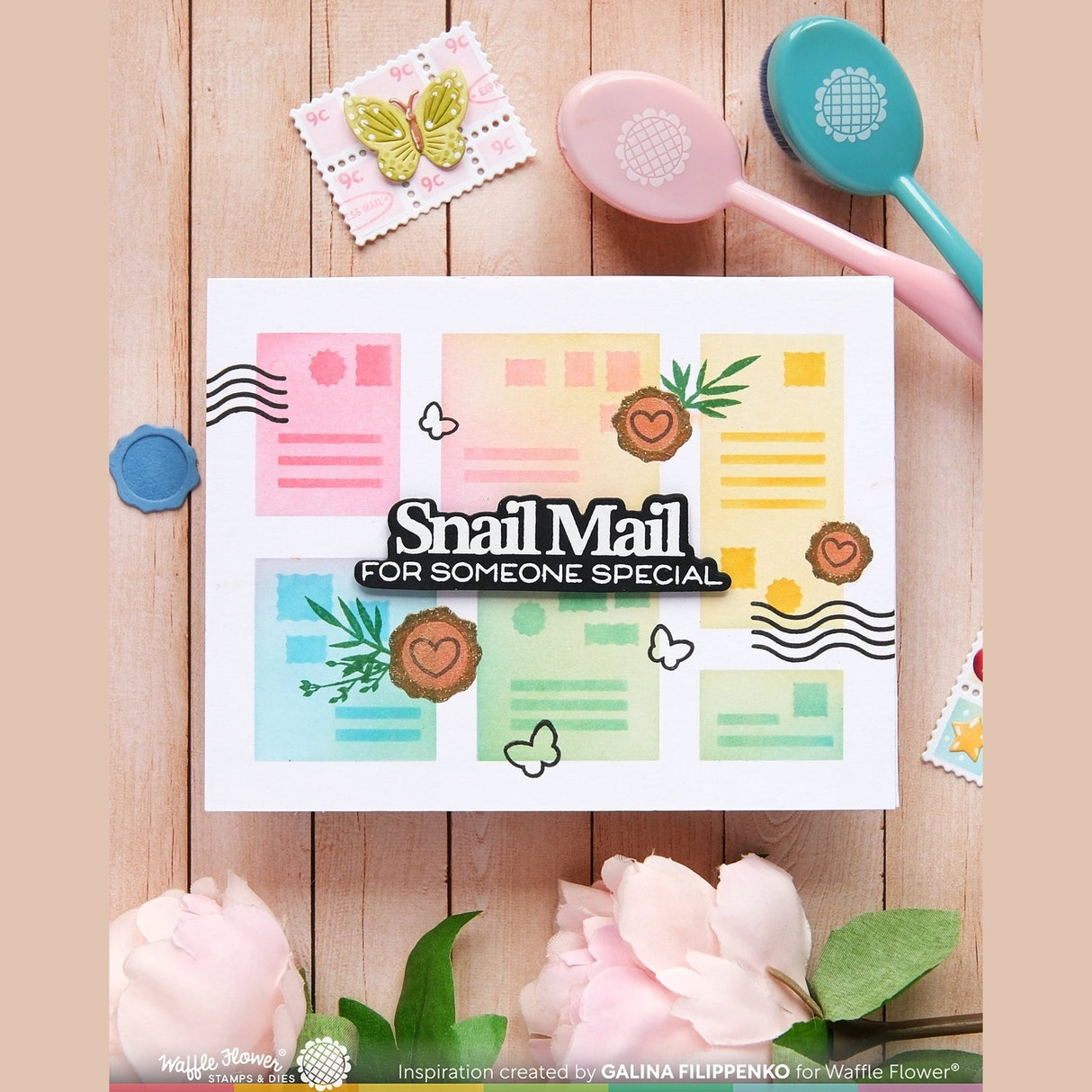 Waffle Flower Postage Collage Mini Seals Stamp Set
