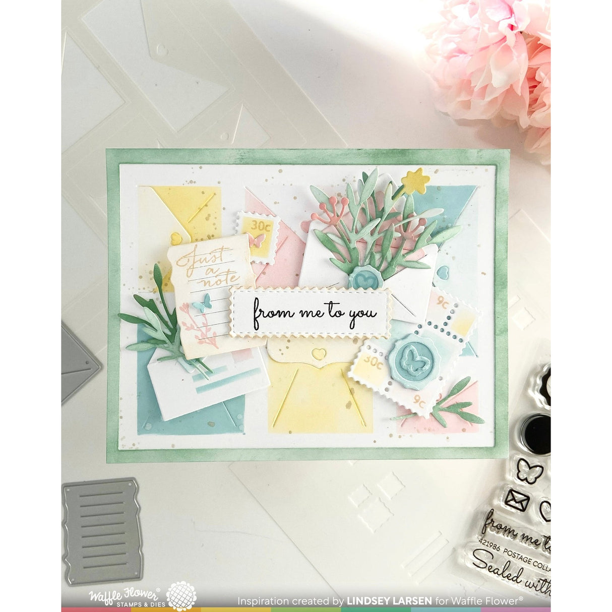 Waffle Flower Postage Collage Envelope Stencil