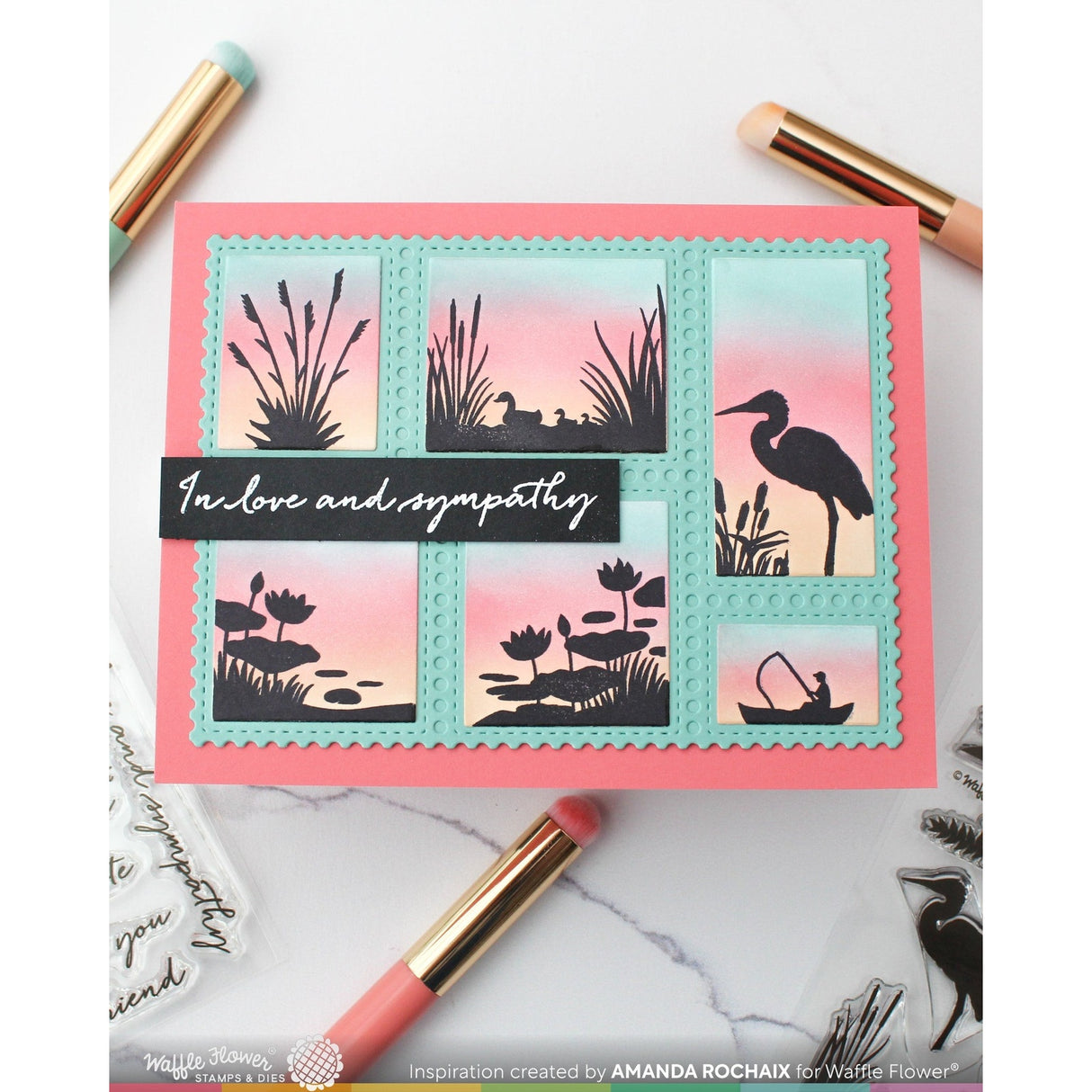 Waffle Flower Postage Collage Lake Sunset Stamp Set