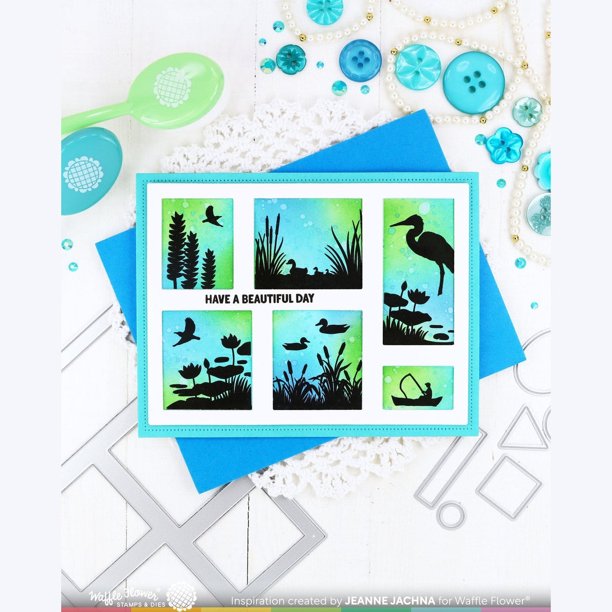 Waffle Flower Postage Collage Lake Sunset Stamp Set