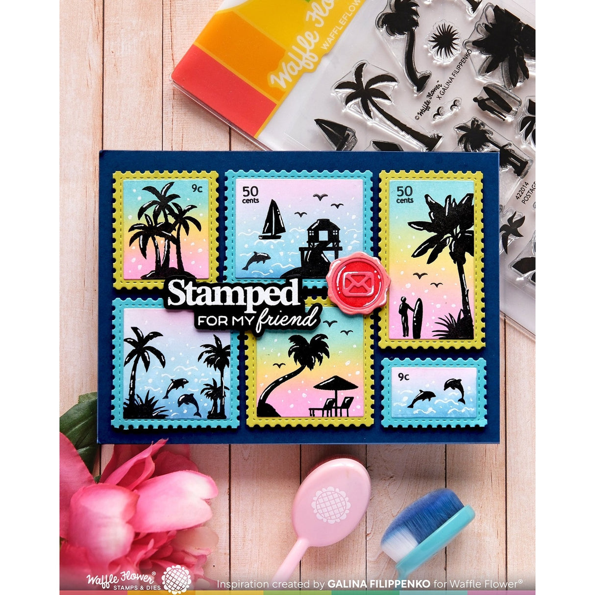 Waffle Flower Postage Collage Tropical Sunset Stamp Set