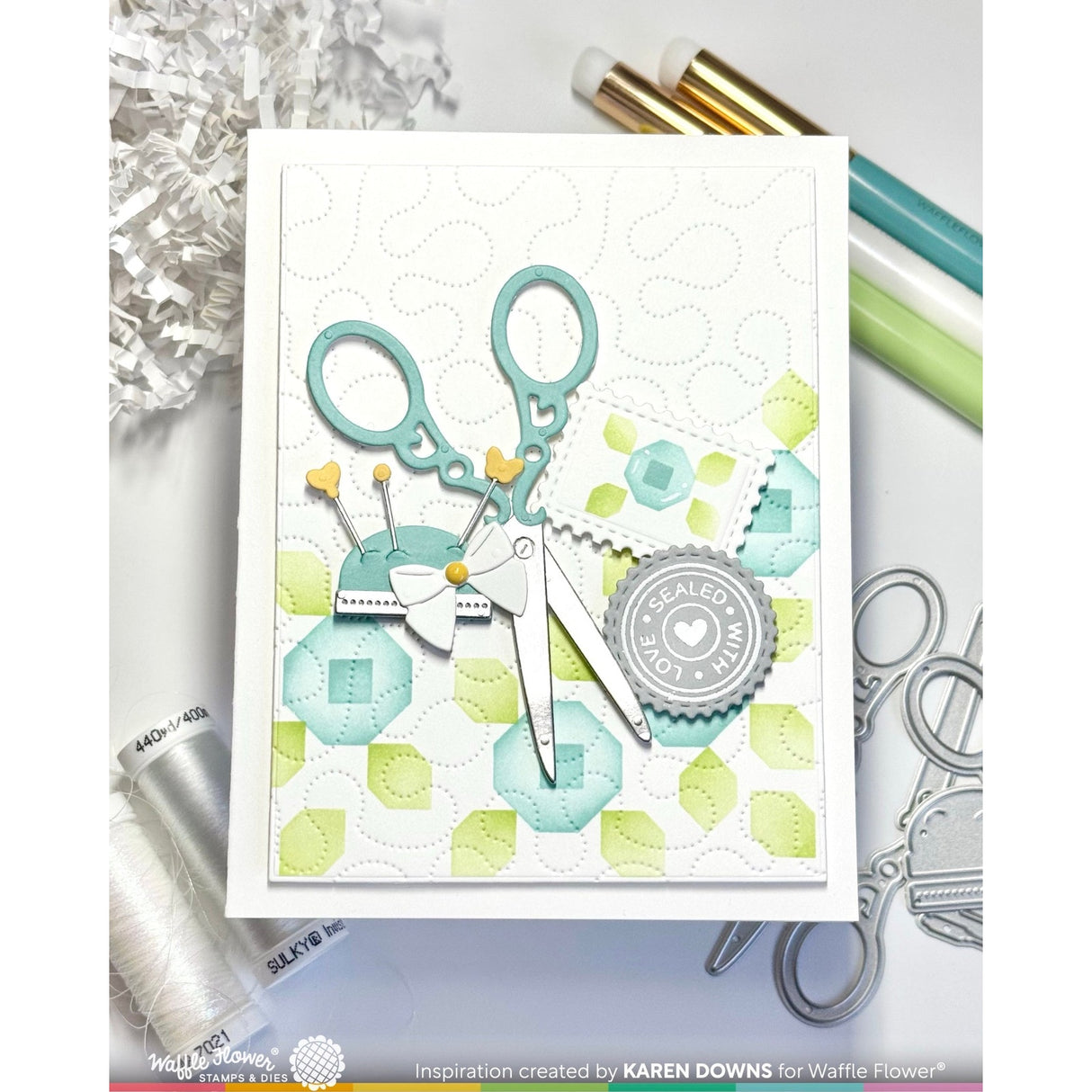 Waffle Flower Postage Collage Circle Sentiments Stamp & Die Set
