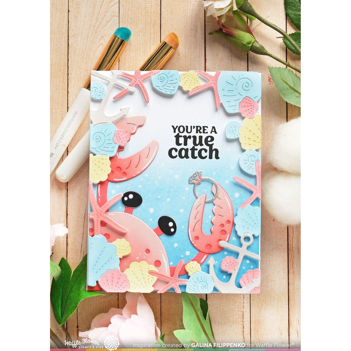 Waffle Flower Seashell Frame Coloring Stencil