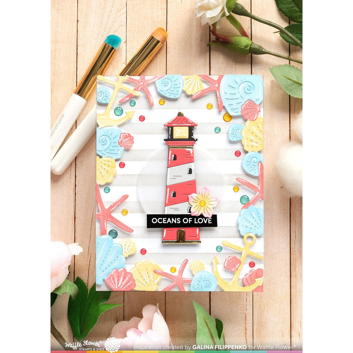 Waffle Flower Seashell Frame Coloring Stencil