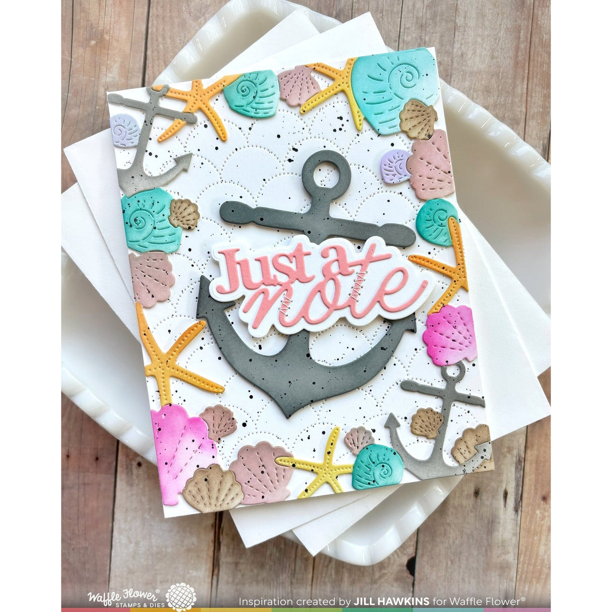 Waffle Flower Seashell Frame Coloring Stencil