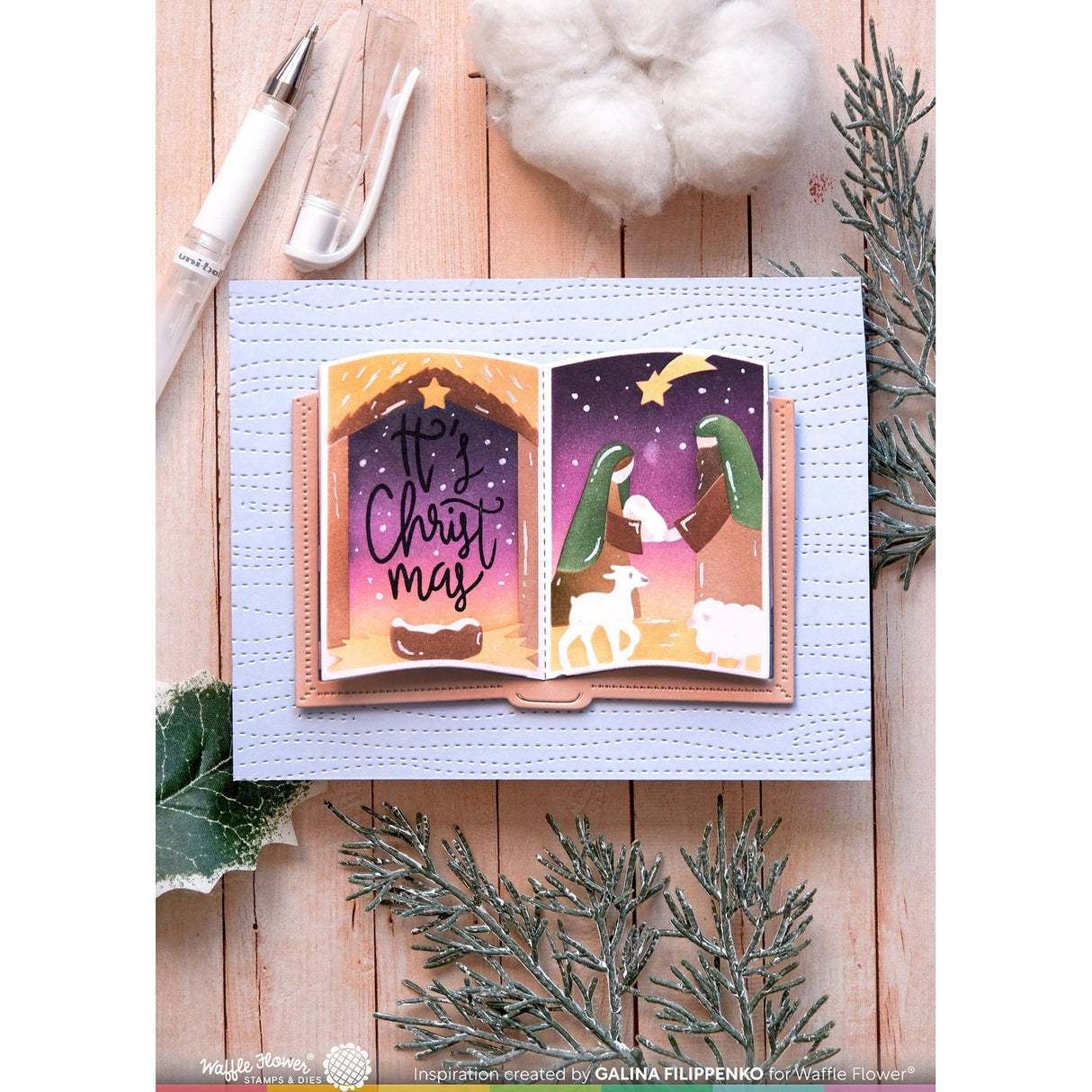 Waffle Flower Open Book Nativity Stencil